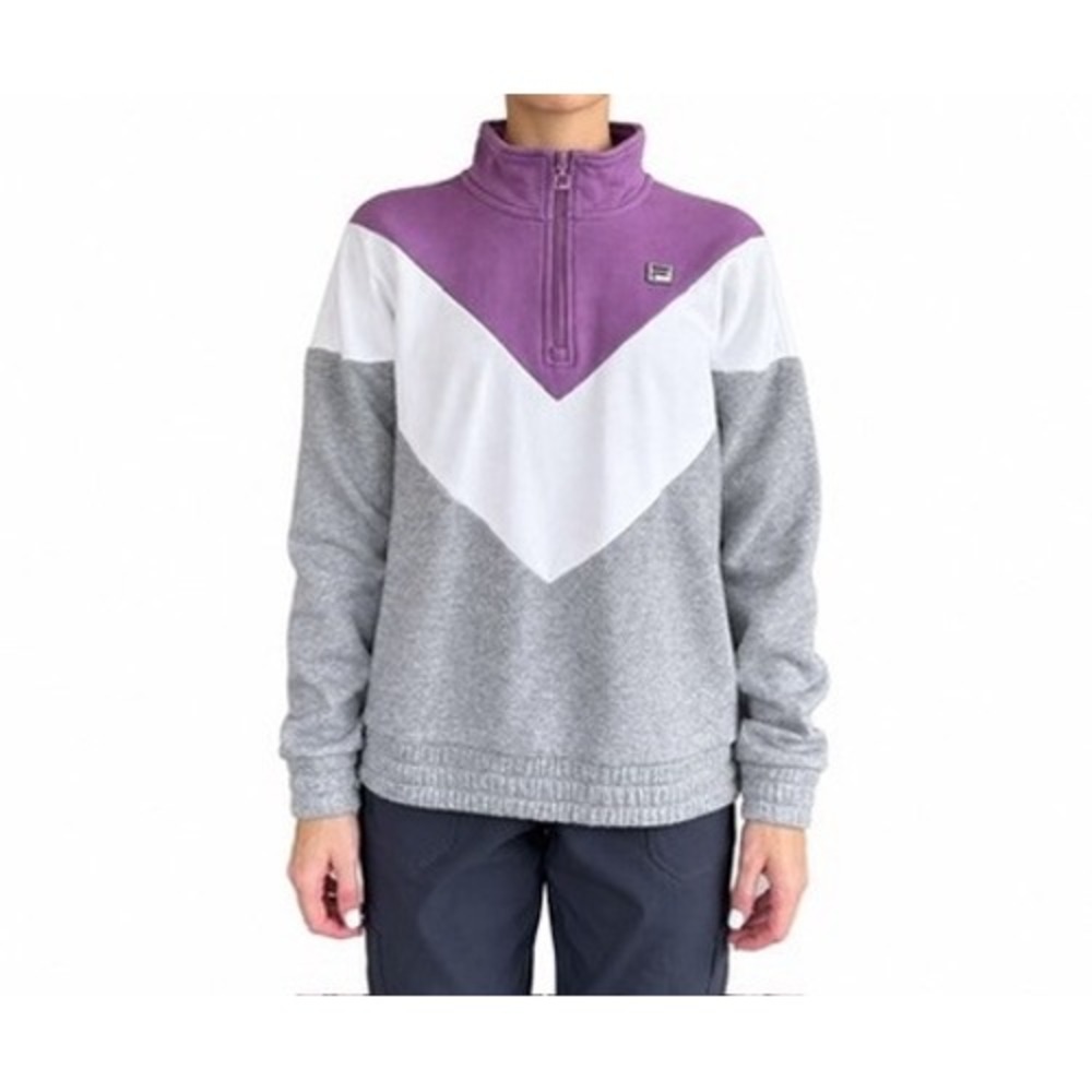 Fila Womens Quarter Zip Pullover Sweatshirt Purple Gray Chevron Colorblock